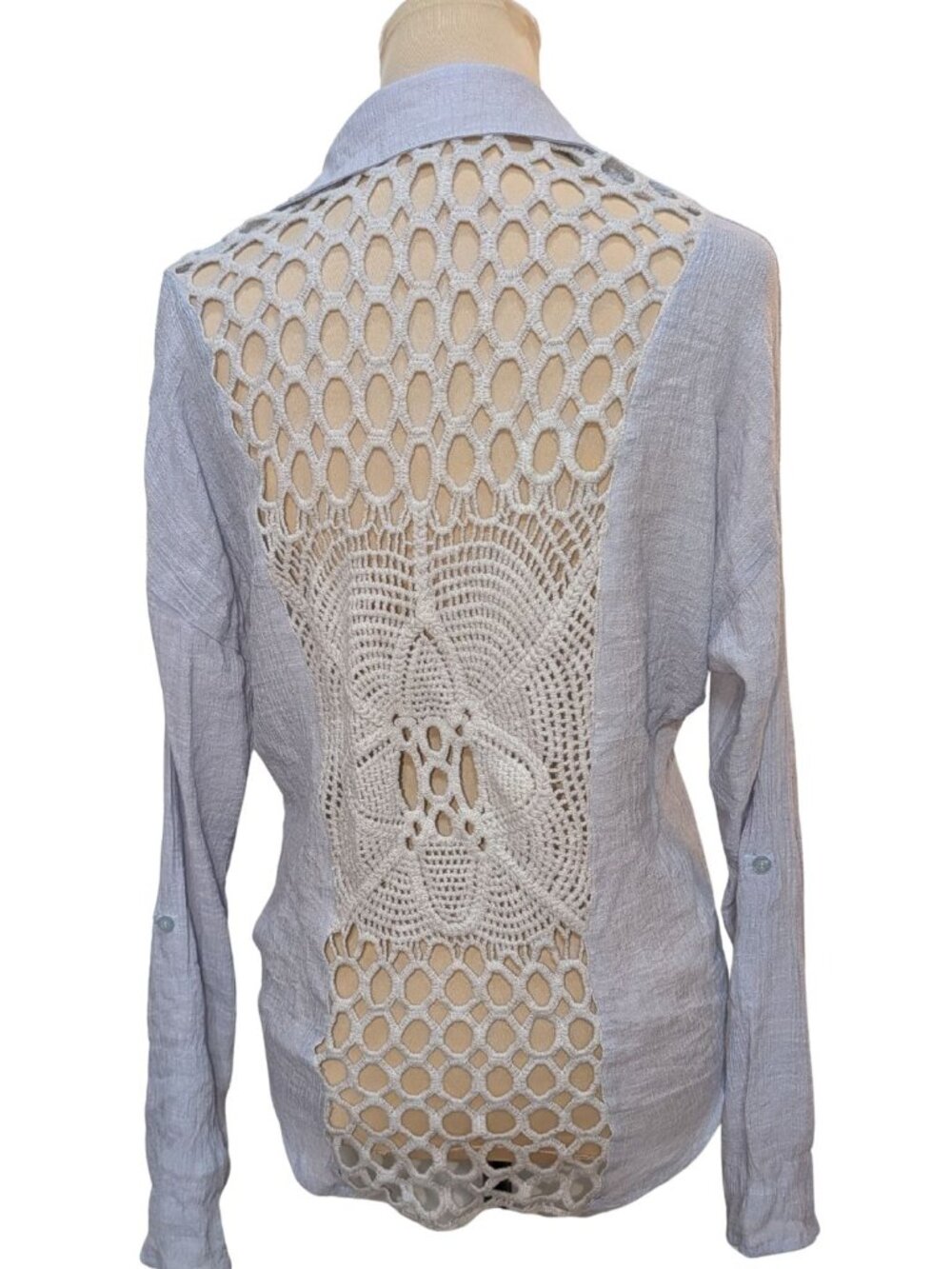 MINE Crochet Back Tie-Front Blouse